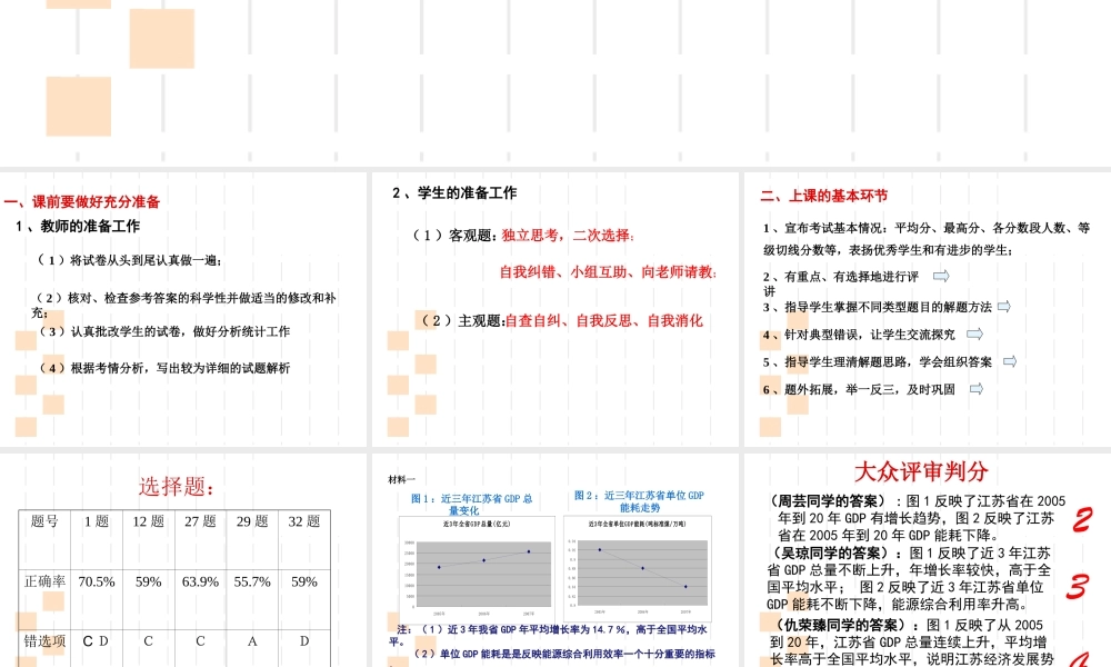 关于试卷评讲课的几点思考政治试题讲座