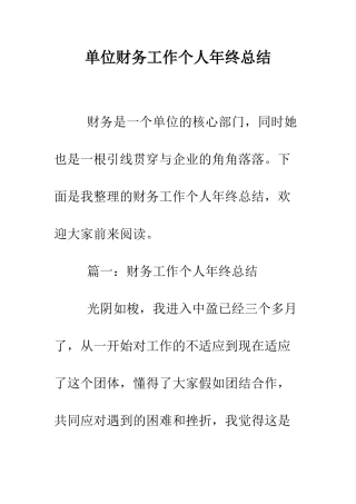 单位财务工作个人年终总结--精编范文