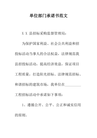 单位部门承诺书范文--精编范文
