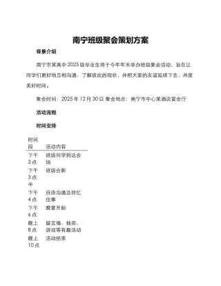 南宁班级聚会策划方案