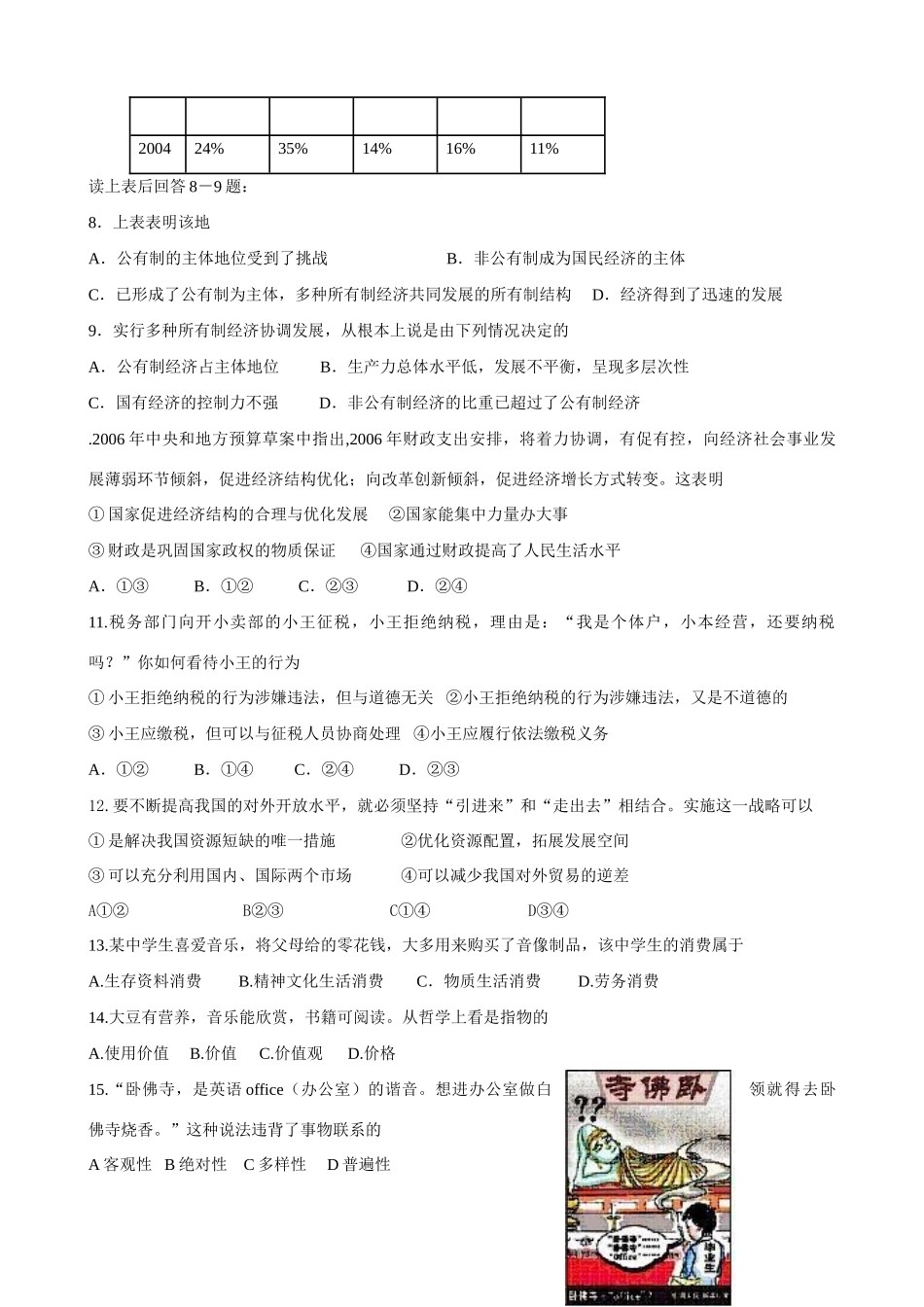 江苏省学业水平测试综合练习试卷（“广告做得好不如新飞冰箱好”）_第2页