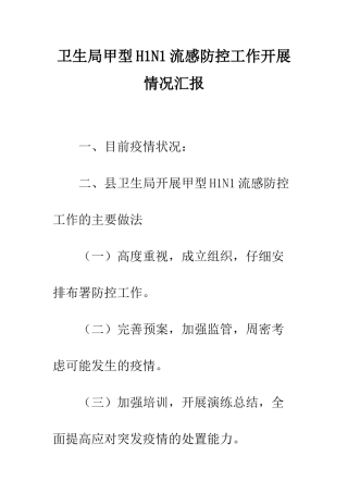 卫生局甲型H1N1流感防控工作开展情况汇报--精编范文