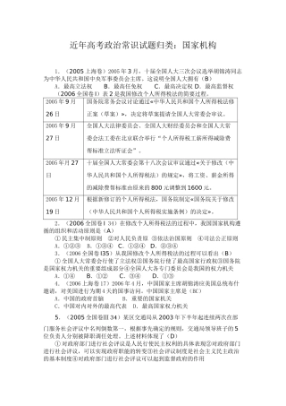 近高考政治常识试题归类：国家机构