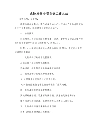 危险废物专项自查工作总结