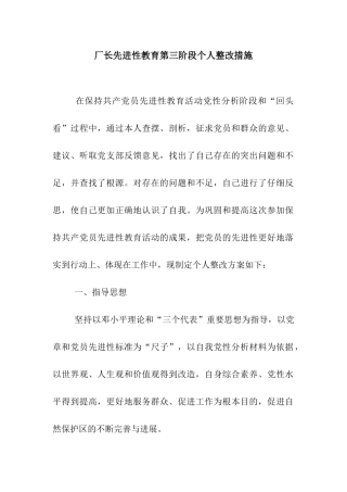 厂长先进性教育第三阶段个人整改措施