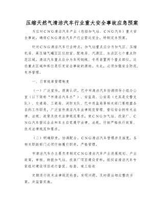 压缩天然气清洁汽车行业重大安全事故应急预案