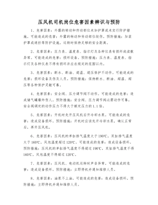 压风机司机岗位危害因素辨识与预防