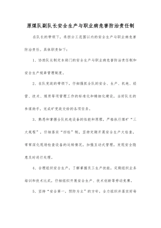 原煤队副队长安全生产与职业病危害防治责任制