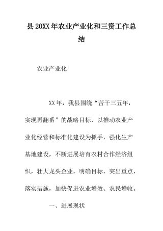 县2025年农业产业化和三资工作总结--精编范文