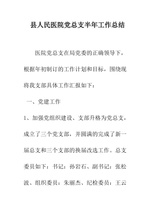 县人民医院党总支半年工作总结--精编范文