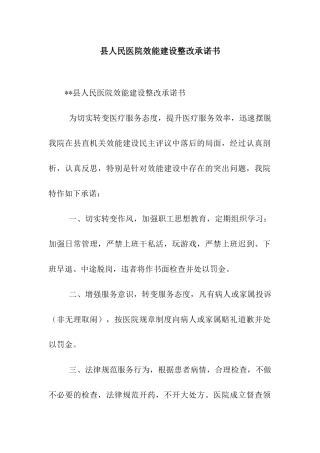 县人民医院效能建设整改承诺书