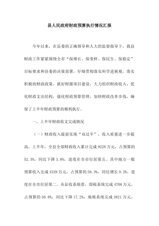 县人民政府财政预算执行情况汇报