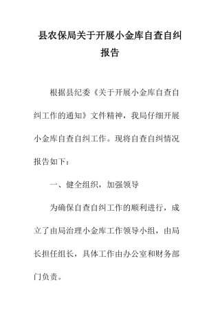 县农保局关于开展小金库自查自纠报告--精编范文