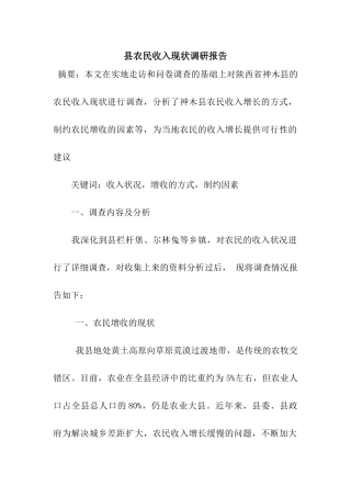 县农民收入现状调研报告