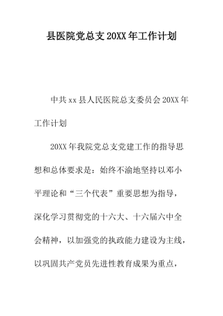 县医院党总支2025年工作计划--精编范文