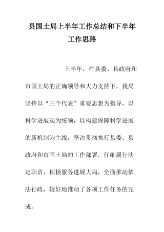 县国土局上半年工作总结和下半年工作思路--精编范文