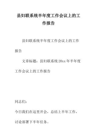 县妇联系统半年度工作会议上的工作报告--精编范文