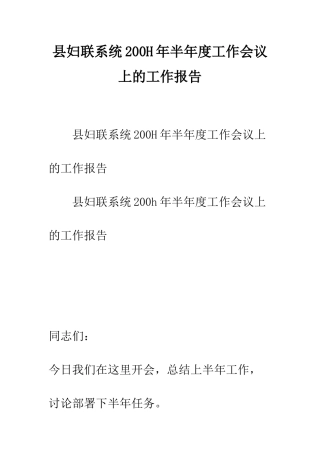 县妇联系统200H年半年度工作会议上的工作报告--精编范文