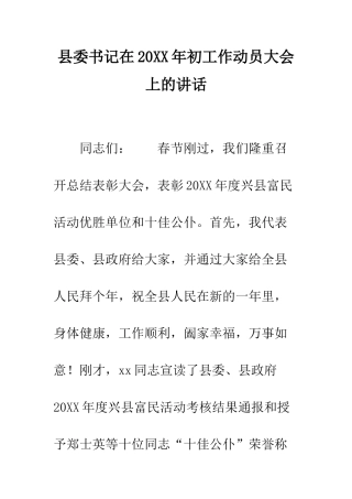 县委书记在2025年初工作动员大会上的讲话--精编范文