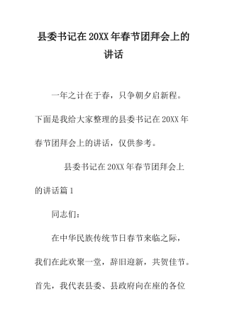 县委书记在2025年春节团拜会上的讲话--精编范文