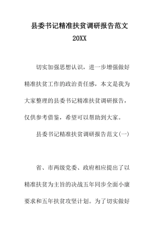 县委书记精准扶贫调研报告范文2025--精编范文