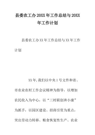 县委农工办2025年工作总结与2025年工作计划--精编范文