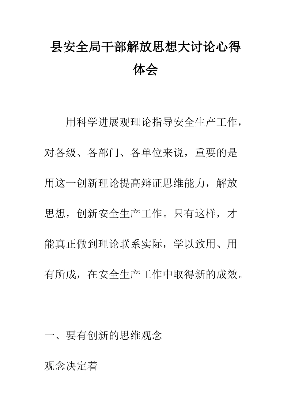 县安全局干部解放思想大讨论心得体会--精编范文_第1页