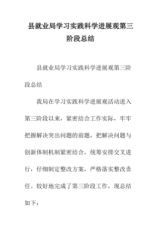 县就业局学习实践科学发展观第三阶段总结--精编范文
