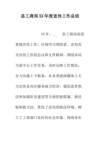 县工商局XX年度宣传工作总结--精编范文
