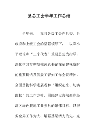县总工会半年工作总结--精编范文