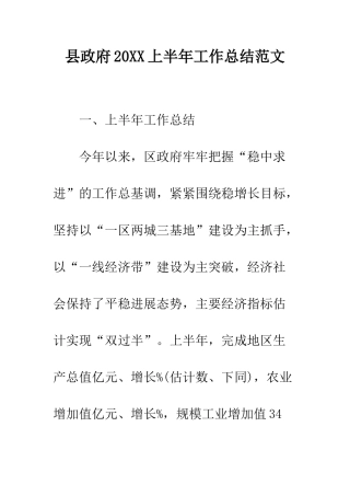 县政府2025上半年工作总结范文--精编范文
