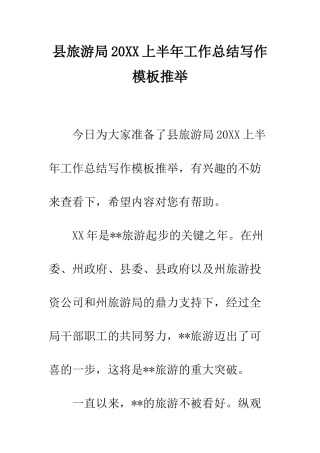 县旅游局2025上半年工作总结写作模板推荐--精编范文
