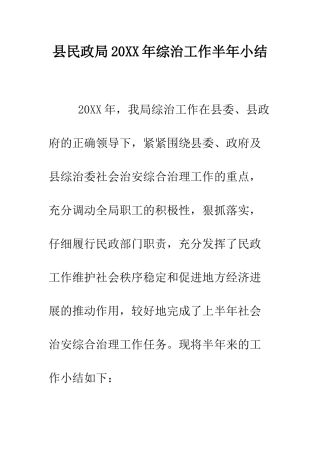 县民政局2025年综治工作半年小结--精编范文