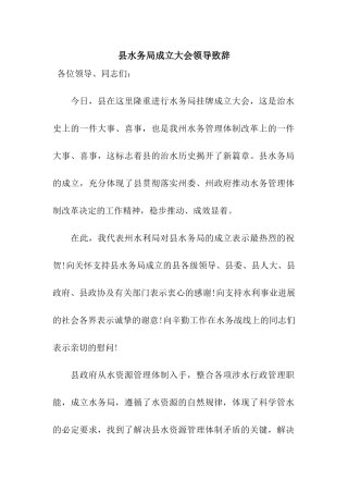 县水务局成立大会领导致辞