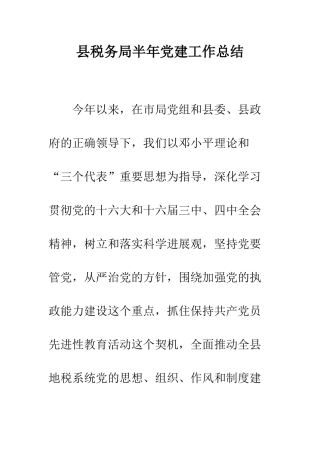 县税务局半年党建工作总结--精编范文