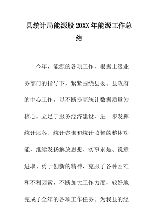 县统计局能源股2025年能源工作总结--精编范文