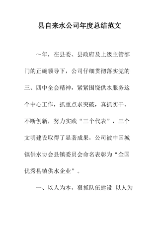 县自来水公司年度总结范文---精编范文