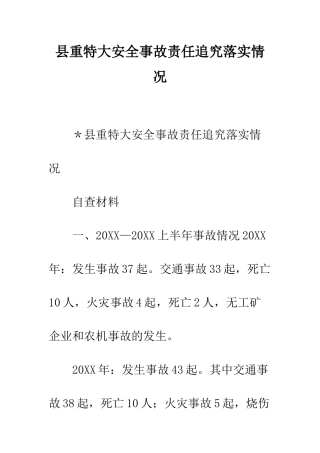 县重特大安全事故责任追究落实情况--精编范文
