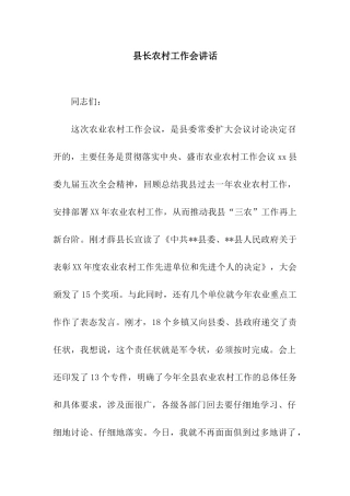 县长农村工作会讲话