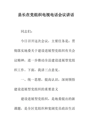 县长在党组织电视电话会议讲话--精编范文