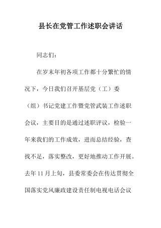 县长在党管工作述职会讲话--精编范文