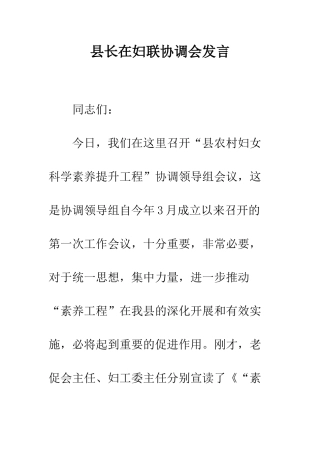 县长在妇联协调会发言--精编范文
