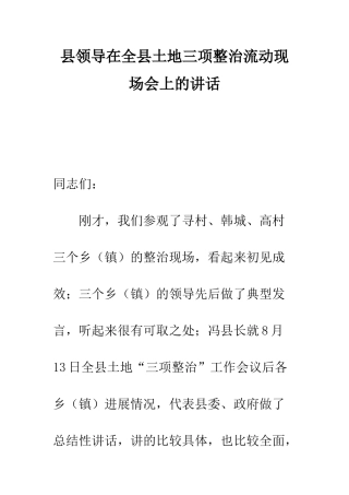 县领导在全县土地三项整治流动现场会上的讲话--精编范文