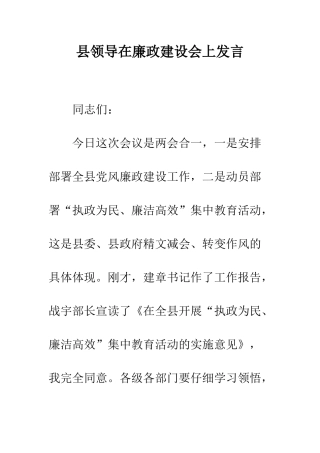县领导在廉政建设会上发言--精编范文