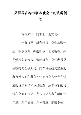 县领导在春节联欢晚会上的致辞例文--精编范文
