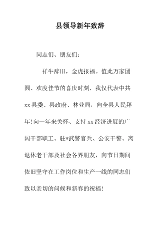 县领导新年致辞--精编范文