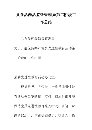 县食品药品监督管理局第二阶段工作总结--精编范文