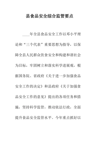县食品安全综合监管要点--精编范文