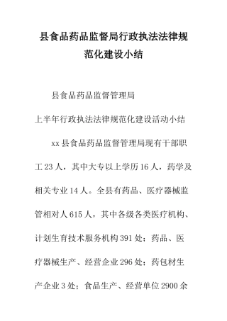 县食品药品监督局行政执法规范化建设小结--精编范文