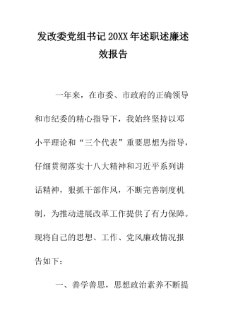 发改委党组书记2025年述职述廉述效报告--精编范文